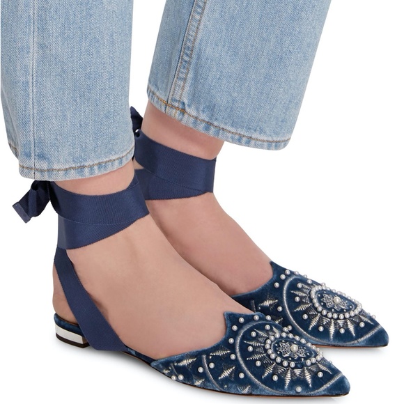 Aquazzura Stellar Embellished Black Suede Flats - Picture 3 of 10